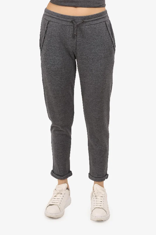 fashionable women’s evening dresses -Brunello Cucinelli Grey Cotton Beaded Sweatpants Size S