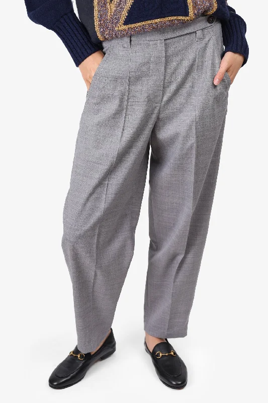 trendy blouses for women in 2025 -Brunello Cucinelli Grey Wool Balloon Leg Trousers Size 38