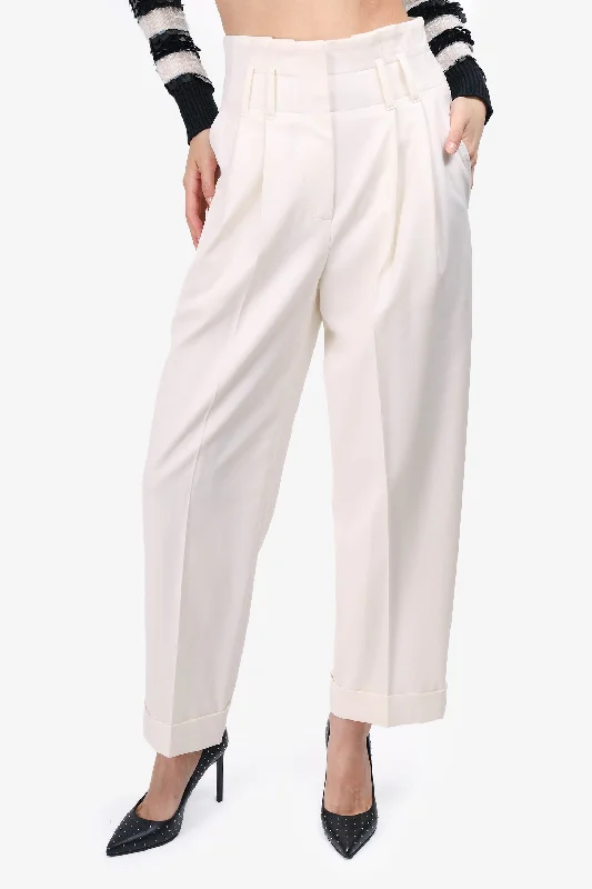 classic women’s jackets for work -Brunello Cucinelli Off White Wool Trousers Size 2