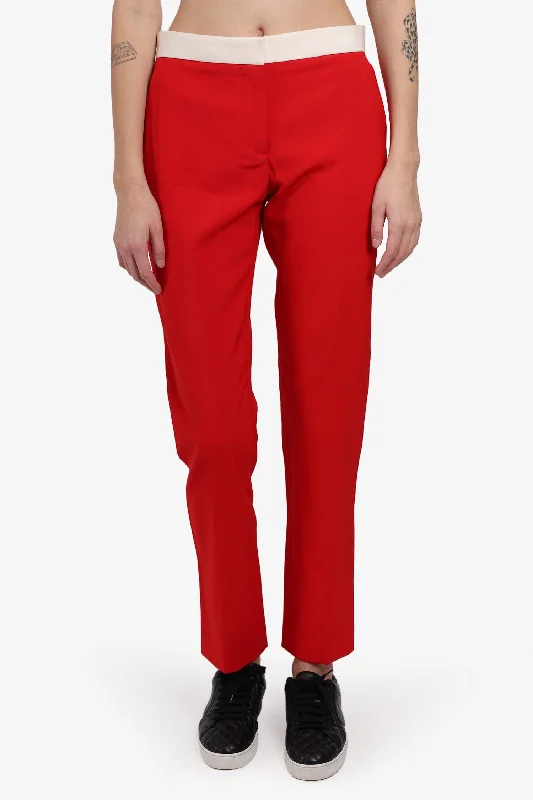 affordable women’s activewear for workouts -Burberry Red Wool Wide Leg Trousers Size 4