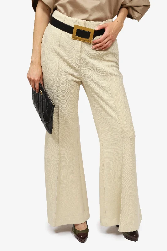 comfortable women’s clothing for travel -Celine Beige Wool Wide Leg Trouser Size 40