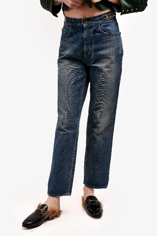 boho-chic women’s clothing for summer -Celine Blue Denim Triomphe High Rise Straight Leg Jeans Size 28