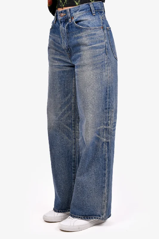 affordable plus-size clothing for women -Celine Blue Wash Wide Leg Jeans Size 28