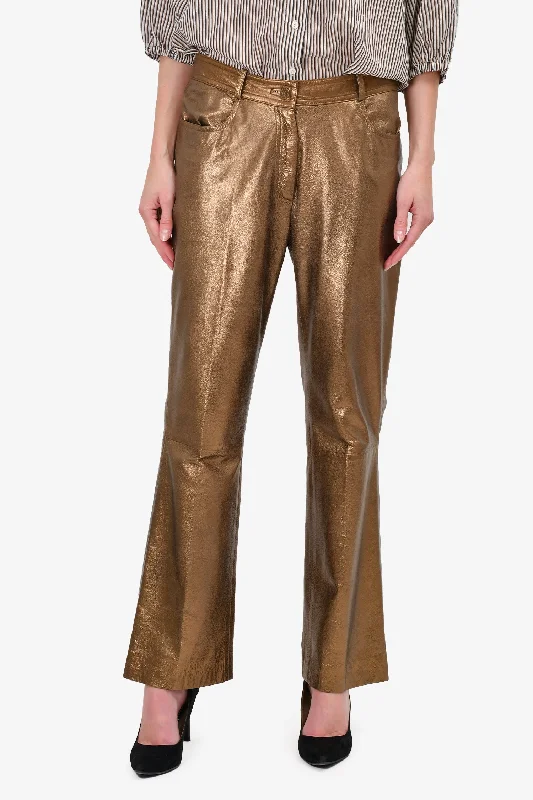 trendy women’s clothing for formal events -Celine Gold Leather Pants Size 42