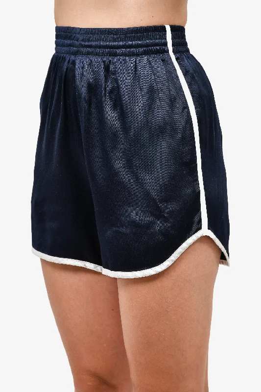 modern women’s jackets for casual outfits -Celine Navy White Piping Satin Jogger Shorts Size 34