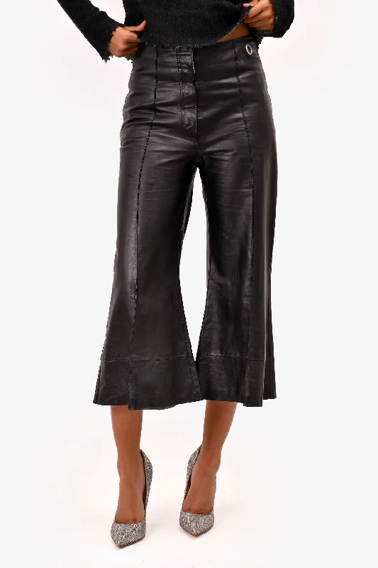 best women’s clothing brands for fall -Celine Vintage Black Leather Bell Bottom Ankle Pants Size 34