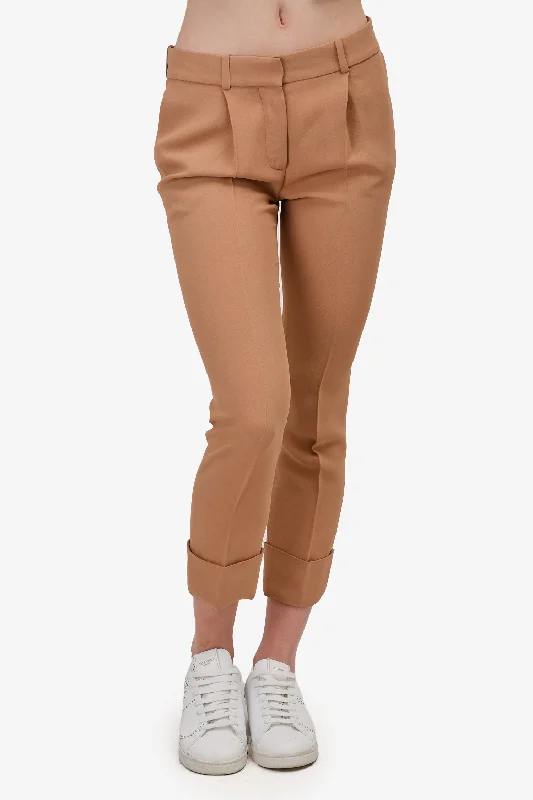 stylish women’s business suits -Chloe Camel Straight Trousers Size 36