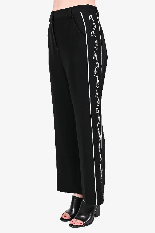 fashionable women’s coats for winter -Cinq a Sept Black/White Embroidered Trousers Size 4