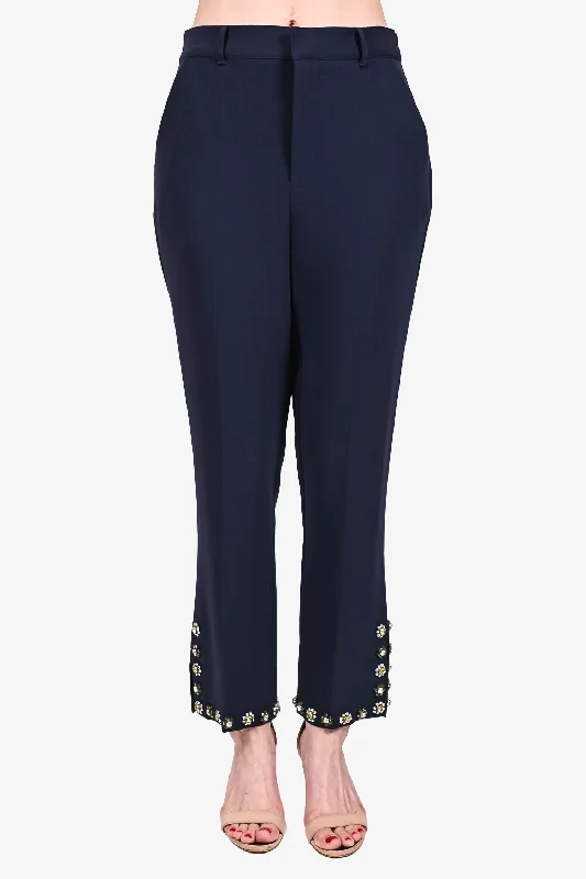 cute women’s jackets for cool weather -Cinq a Sept Navy Blue Trousers with Crystal Hem Embellishment Size 6