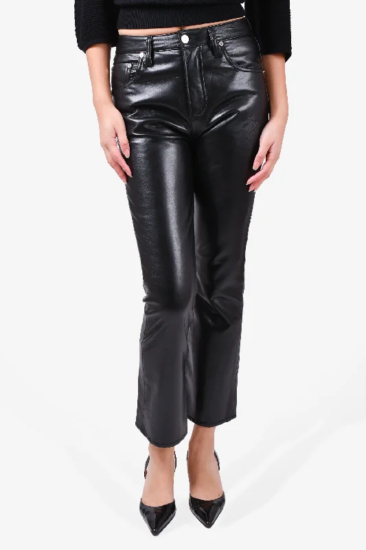 trendy workout clothing for women -Citizens of Humanity Black Leather Straight Leg 'Isola' Pants Size 23