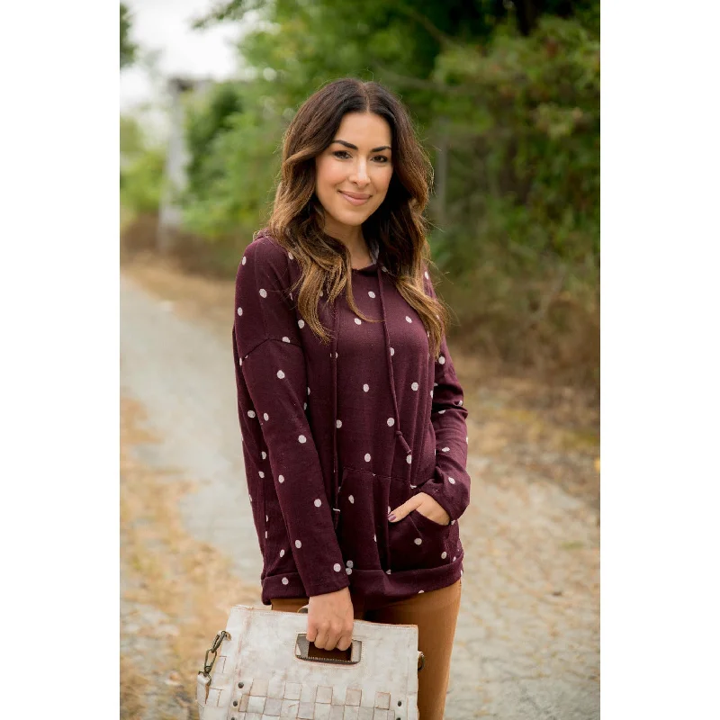 cute women’s skirts for summer -Burgundy/White Polka Dot Hoodie