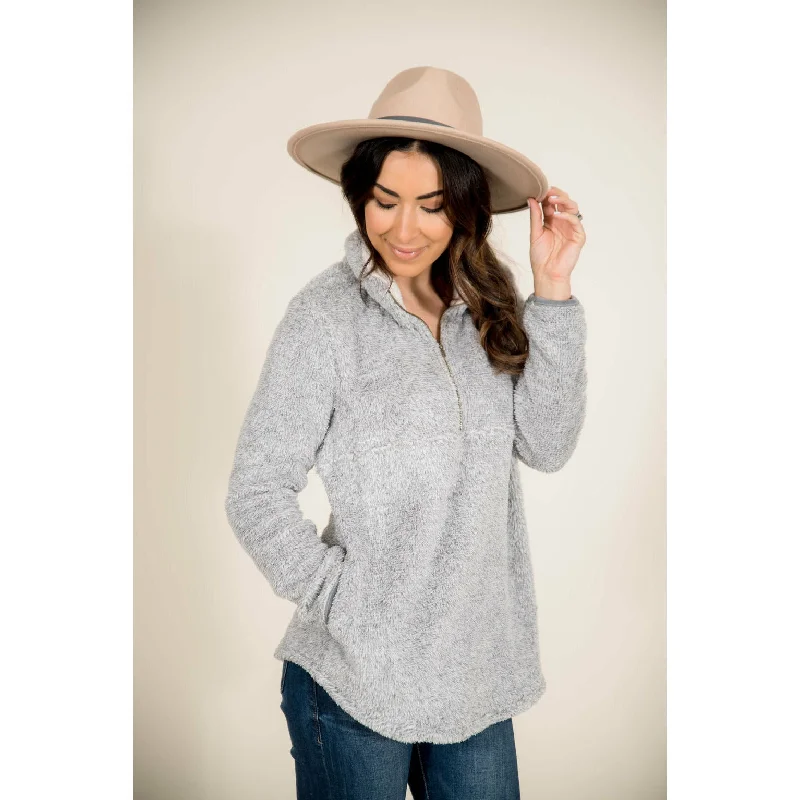 best women’s coats for cold weather -Grey Zip Sherpa Pullover