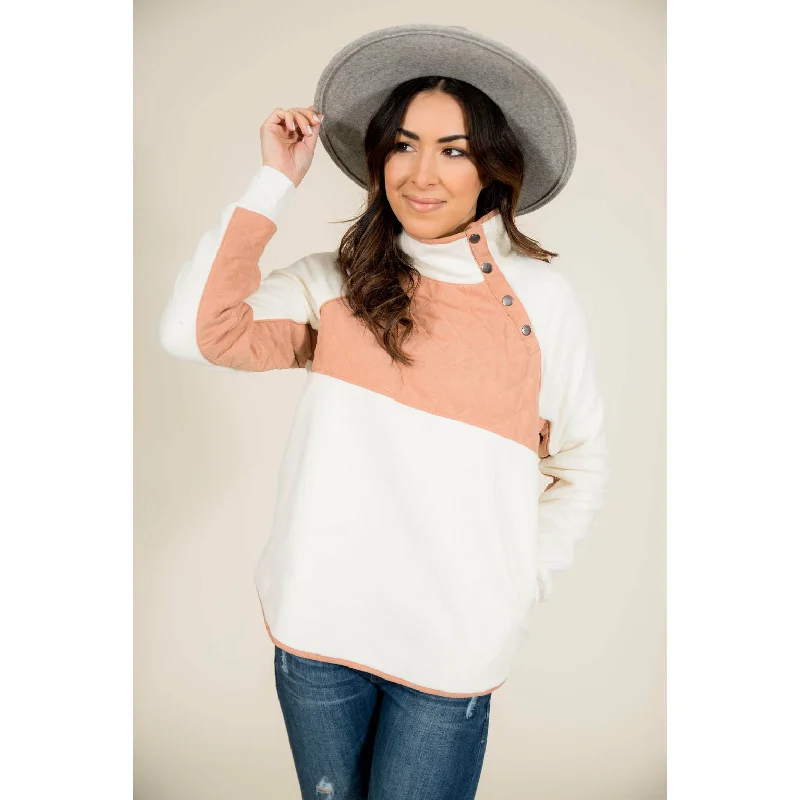 chic women’s blouses for professional style -Peach Accent Pullover