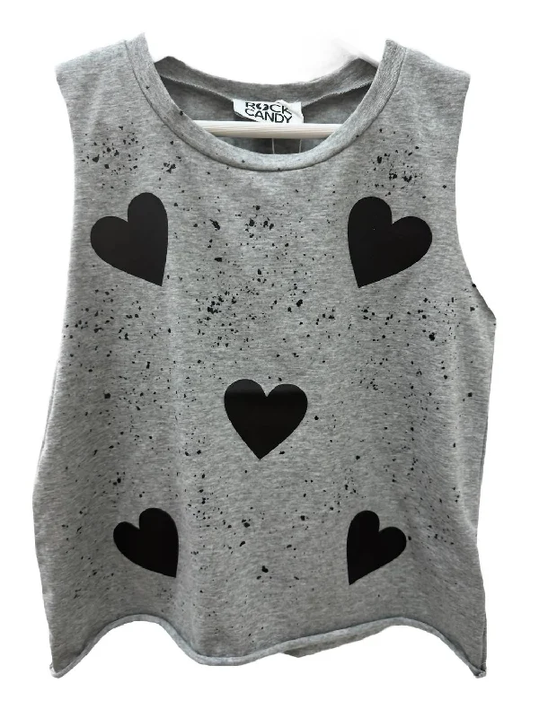 trendy summer dresses for women -Girls Tweens Splatter Heart Cut Tank Top In Grey