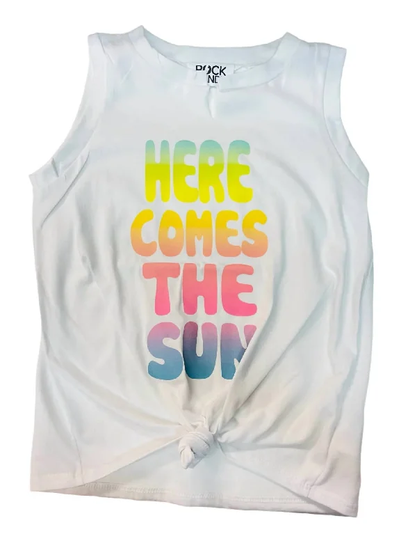 stylish women’s dresses for date nights -Girls Youth Here Comes The Sun Knot Tank Top In White