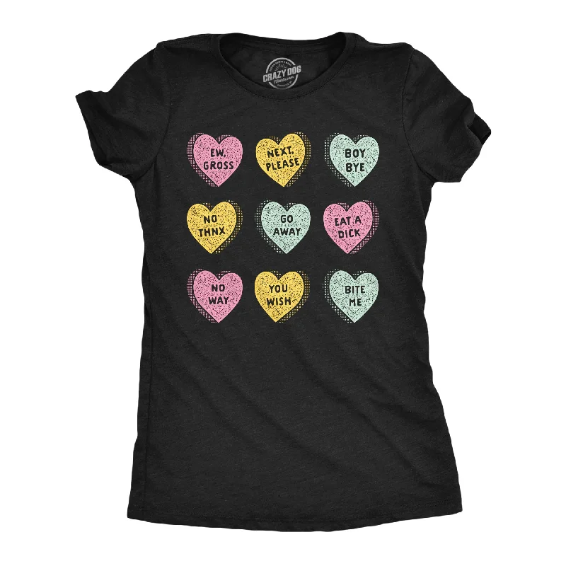 comfortable women’s dresses for work -Womens Anti Valentines Day Candy Hearts T Shirt Funny Valentine Rejection Candies Joke Tee For Ladies