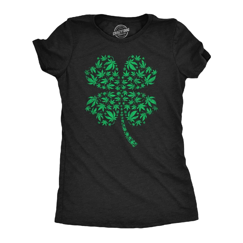 trendy pants for women in 2025 -Womens Clover Made Of Pot Leaves T Shirt Funny St Pattys Day 420 Lovers Weed Joke Tee For Ladies