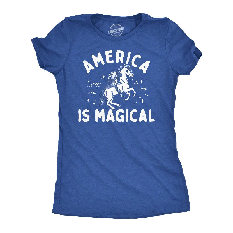 high-quality women’s tunic tops -Womens Funny T Shirts America Is Magical Sarcastic Fourth Of July Graphic Tee For Ladies