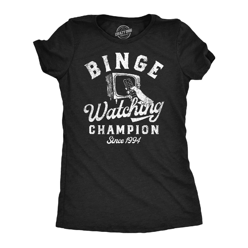 elegant women’s evening gowns for parties -Womens Funny T Shirts Binge Watching Champion Vintage Tees For Ladies