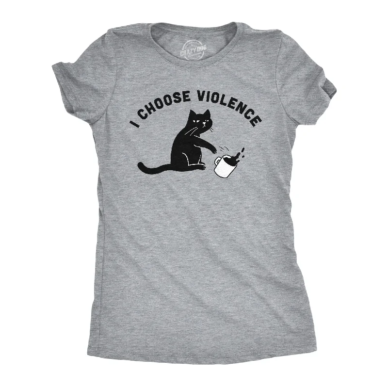 chic women’s swimwear for summer -Womens I Choose Violence Funny T Shirts Saracastic Cat Graphic Tee For Ladies