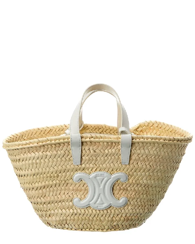 cute backpacks for women in 2025 -CELINE Triomphe Classic Panier Straw & Leather Tote