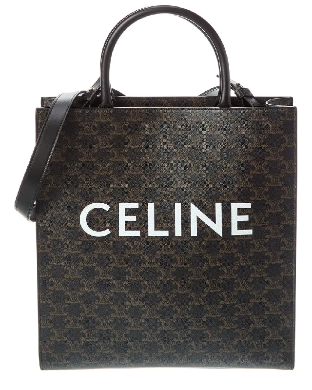 colorful totes for summer outfits -CELINE Vertical Cabas Medium Triomphe Coated Canvas & Leather Tote