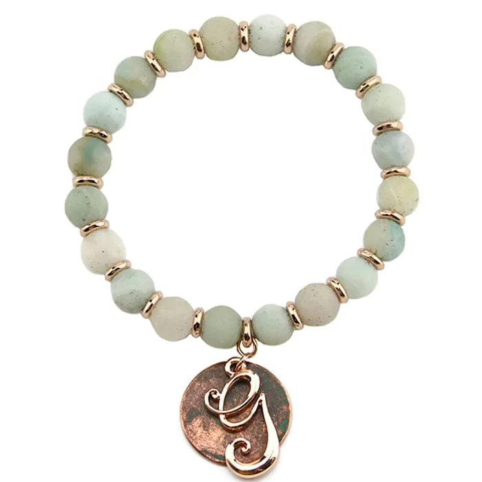 casual bags for women’s everyday style -AB8654-GAMT2   27" Rose Gold Tone & Patina 'G' Semi Precious Bead Stretch Bracelet