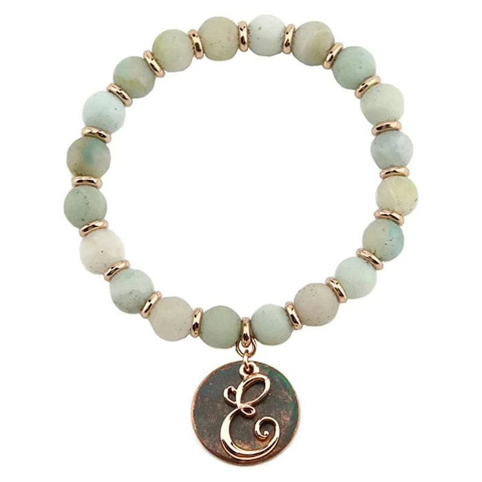 modern handbags for women’s casual style -AB8654-EAMT2   27" Rose Gold Tone & Patina 'E' Semi Precious Bead Stretch Bracelet