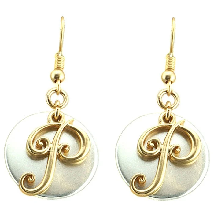 cute handbag sets for women -AE1759-PTT1   Gold Tone & Silver Tone 'P' Monogram Initial Disk Earrings