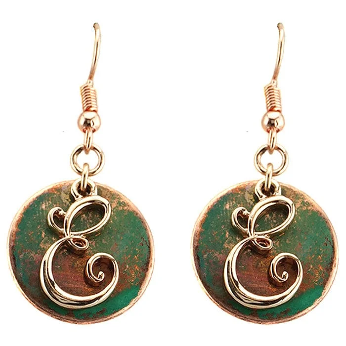 multi-functional women’s bags -AE1759-ETT2   Rose Gold Tone & Patina 'E' Monogram Initial Disk Earrings