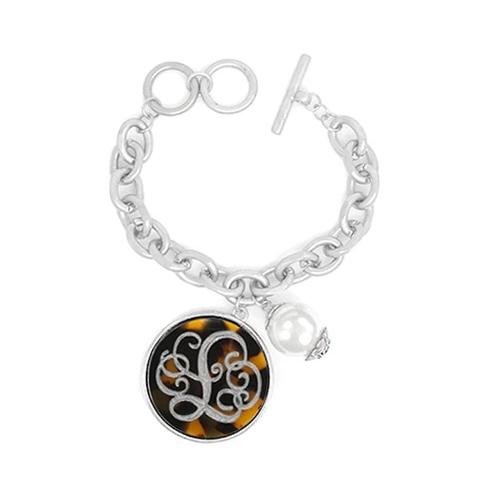 designer clutch bags for women -AB9590-LWS Initial "L" Tortoise Shell Charm Bracelet