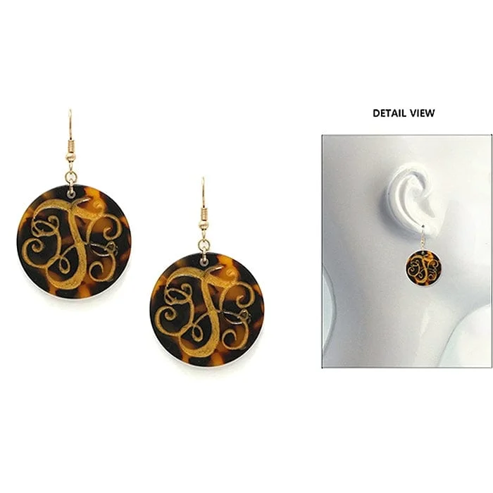 elegant bags for women’s work wardrobe -AE2543-TWG Initial "T" Tortoise Shell Disk Earrings