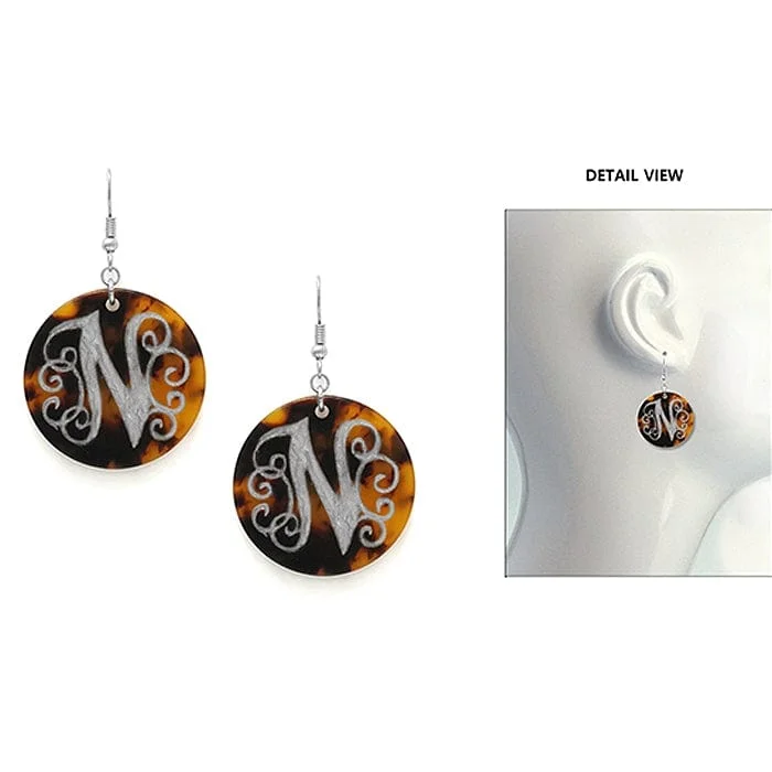 elegant bags for women’s work wardrobe -AE2543-NWS Initial "N" Tortoise Shell Disk Earrings