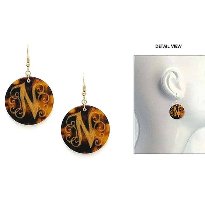 trendy small bags for women -AE2543-NWG Initial "N" Tortoise Shell Disk Earrings