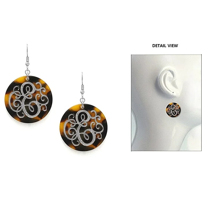 elegant evening bags for women -AE2543-EWS Initial "E" Tortoise Shell Disk Earrings