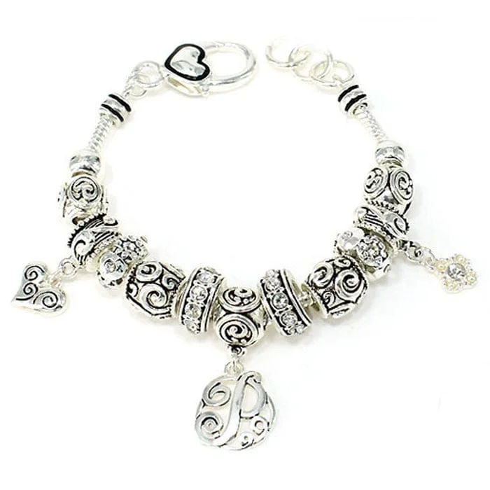 trendy handbags for young women -OB06335ASCRY "P" Inital Multibeads Bracelet