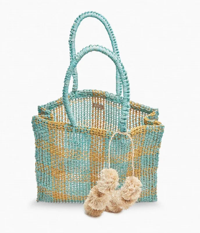 luxury women’s tote bags online -Olive Straw Tote Bag In Aqua