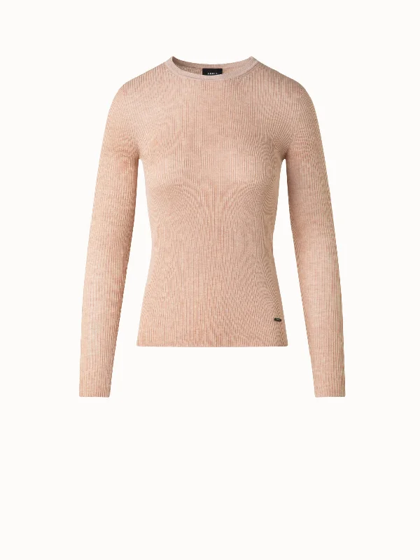 stylish bags for women’s weekend trips -Seamless Crew Neck Sweater in Silk Cotton Rib Knit