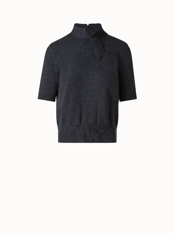 practical bags for women’s outdoor activities -Short Sleeves Sweater in Cashmere with Knot Detail