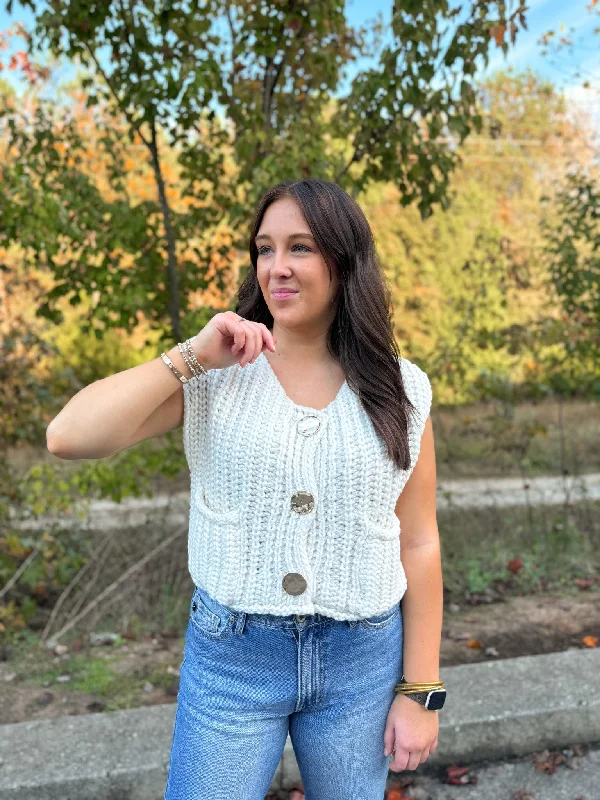 casual summer clothing for women -Chunky Beige Sweater Vest