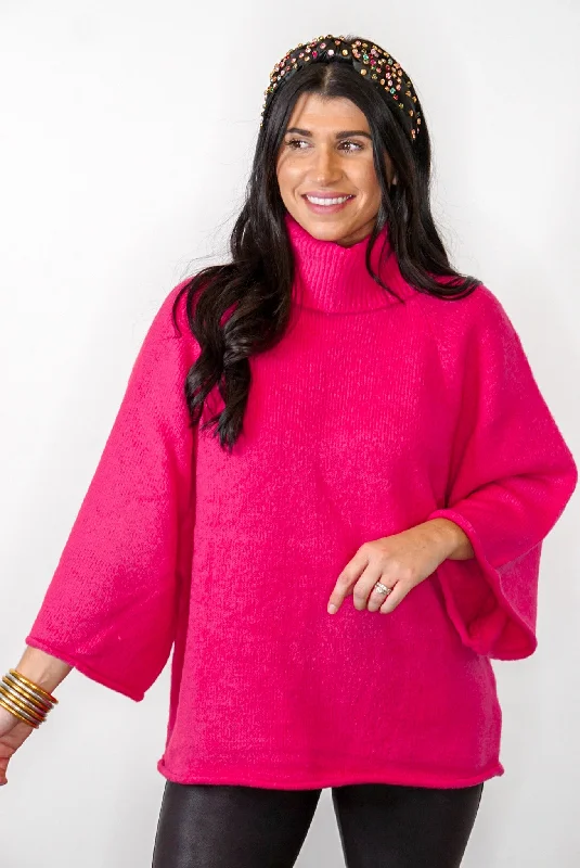 elegant women’s clothing for evening events -Fire Away Hot Pink Turtleneck Sweater