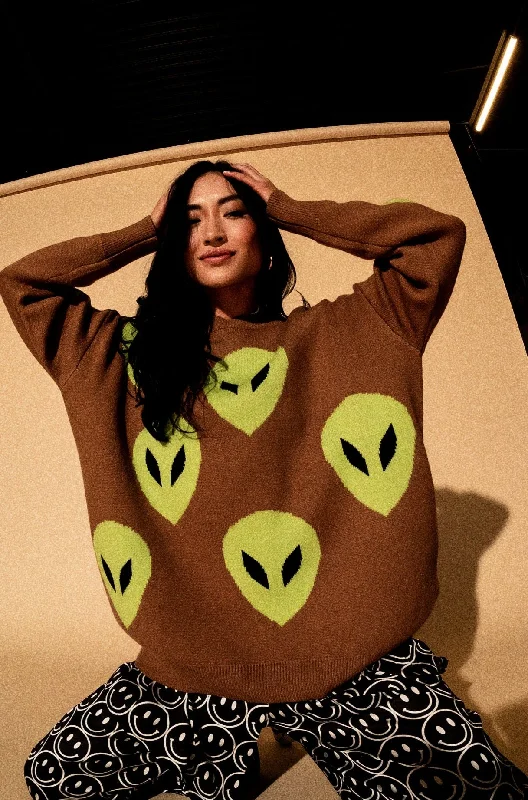 trendy women’s fashion for everyday wear -Too Cool For You Oversized Alien Knit in Coffee