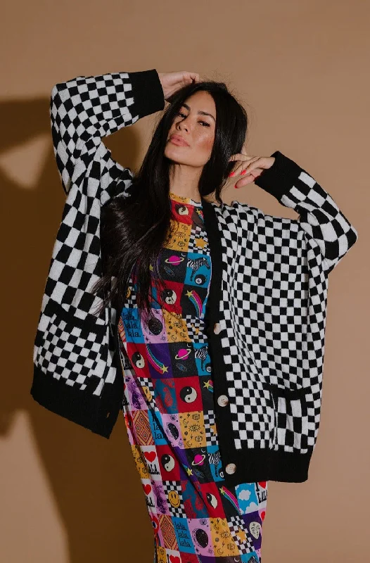 elegant women’s evening wear for parties -Love You Oversized Cardigan in Mixed Checkerboard