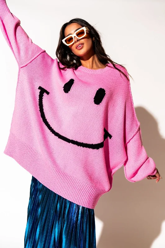 stylish tops for women’s office fashion -Serotonin Smile Oversized Knit in Bubblegum Pink *RESTOCKING SOON*