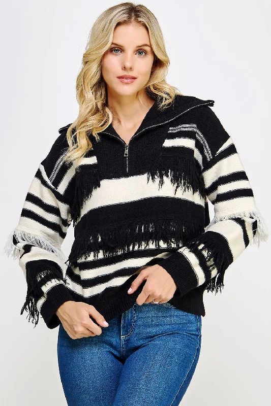 stylish women’s dresses for evening parties -One Wish Fringe Black Sweater