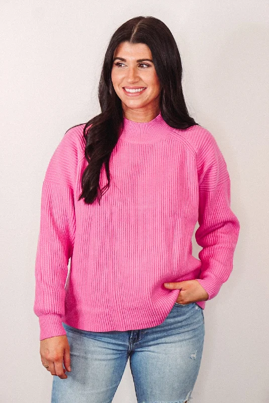 trendy summer clothing for women -Blissfully Cozy Pink Ribbed Sweater