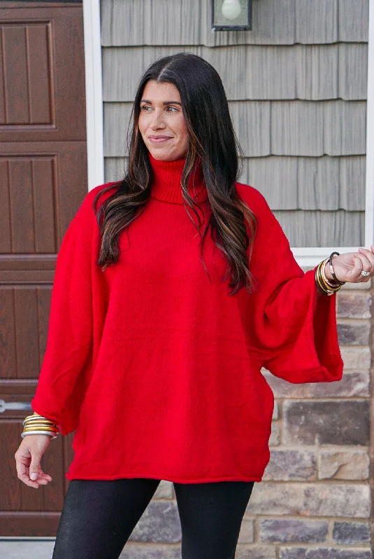 best women’s formal dresses for weddings -Fire Away Red Turtleneck Sweater