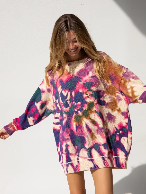 versatile women’s clothing for travel -Taylor Oversized Cotton Sweater - Sunrise Tie-Dye