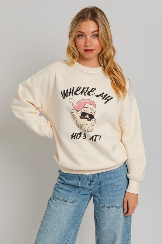 affordable plus-size clothing for women -Where My Ho's At Christmas Pullover Sweatshirt