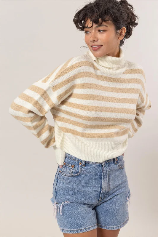 trendy workout clothing for women -Winter Style Cream Striped Sweater